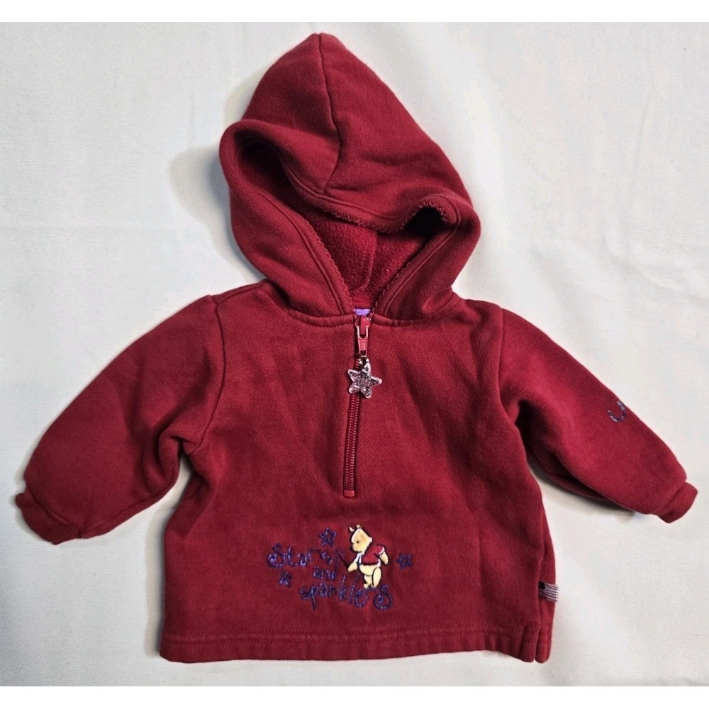 Vintage Winnie The Pooh Girls Hoodie 0-3 Red Y2K